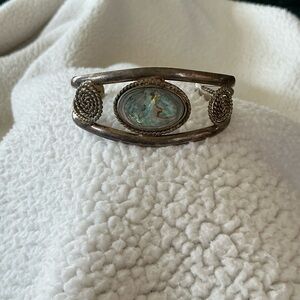 Sterling Silver Abalone Cuff Bracelet - Iridescent Green Blue